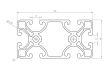 Dibujo técnico Perfil de Aluminio Ranurado Negro 4080 40x80mm ranura en T 8mm dimensiones